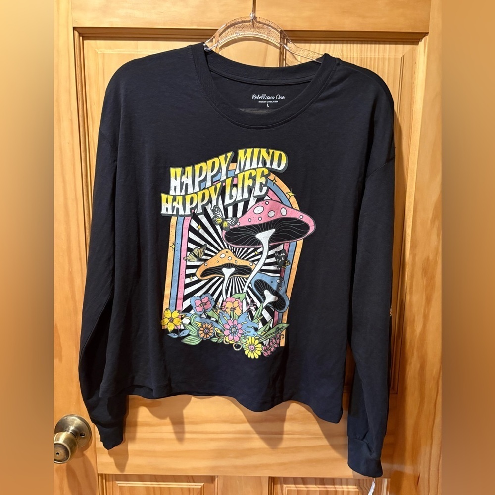 Rebellious One Black Graphic Long Sleeve Shirt NWT